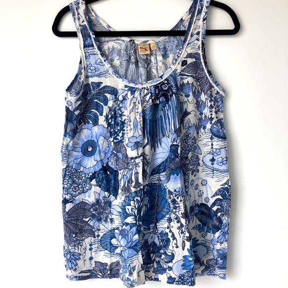 French Connection blue printed cotton tank size L - Picture 1 of 4